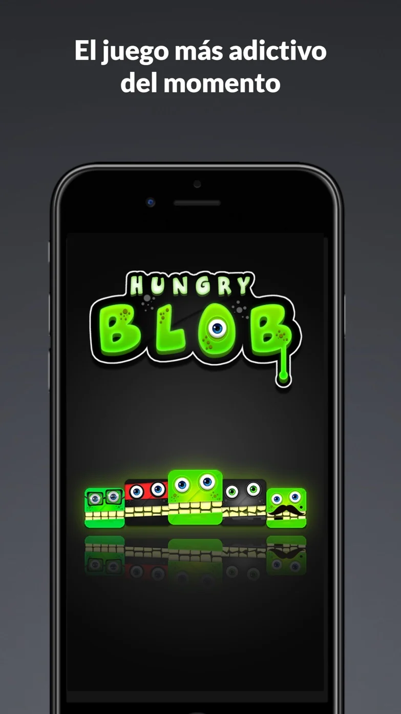 Pantalla de juego de Hungry Blob con gelatina y obstáculos