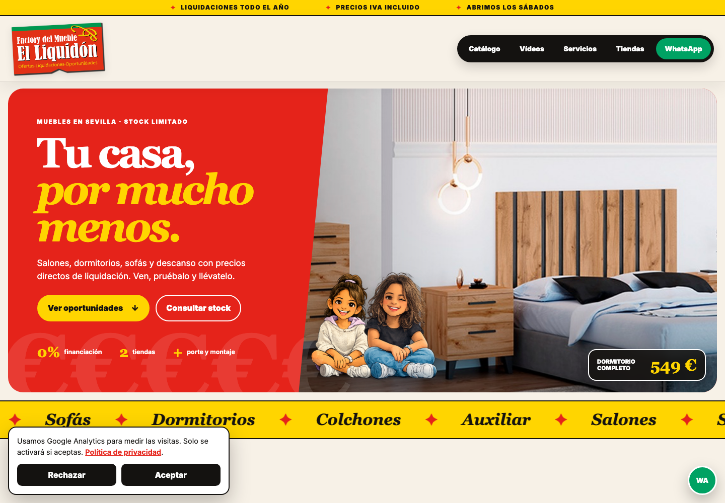 Nueva web de El Liquidón con sus muebles y precios destacados