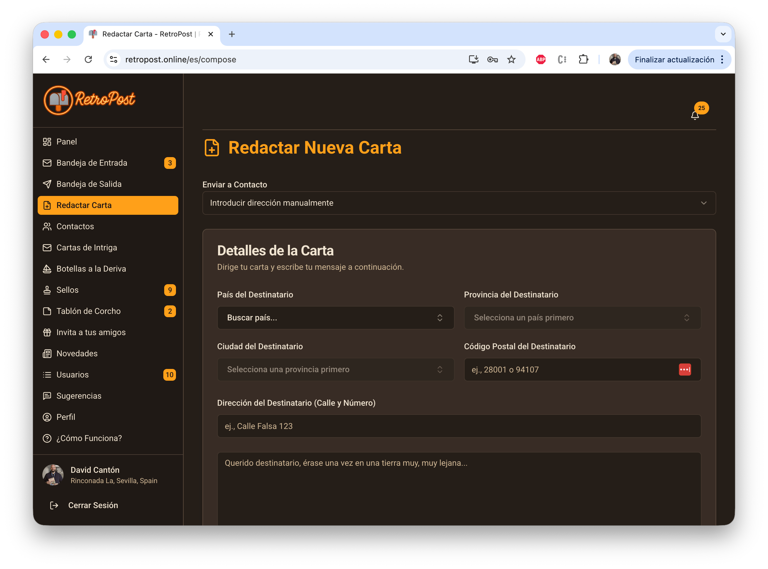 Redactar nueva carta en RetroPost