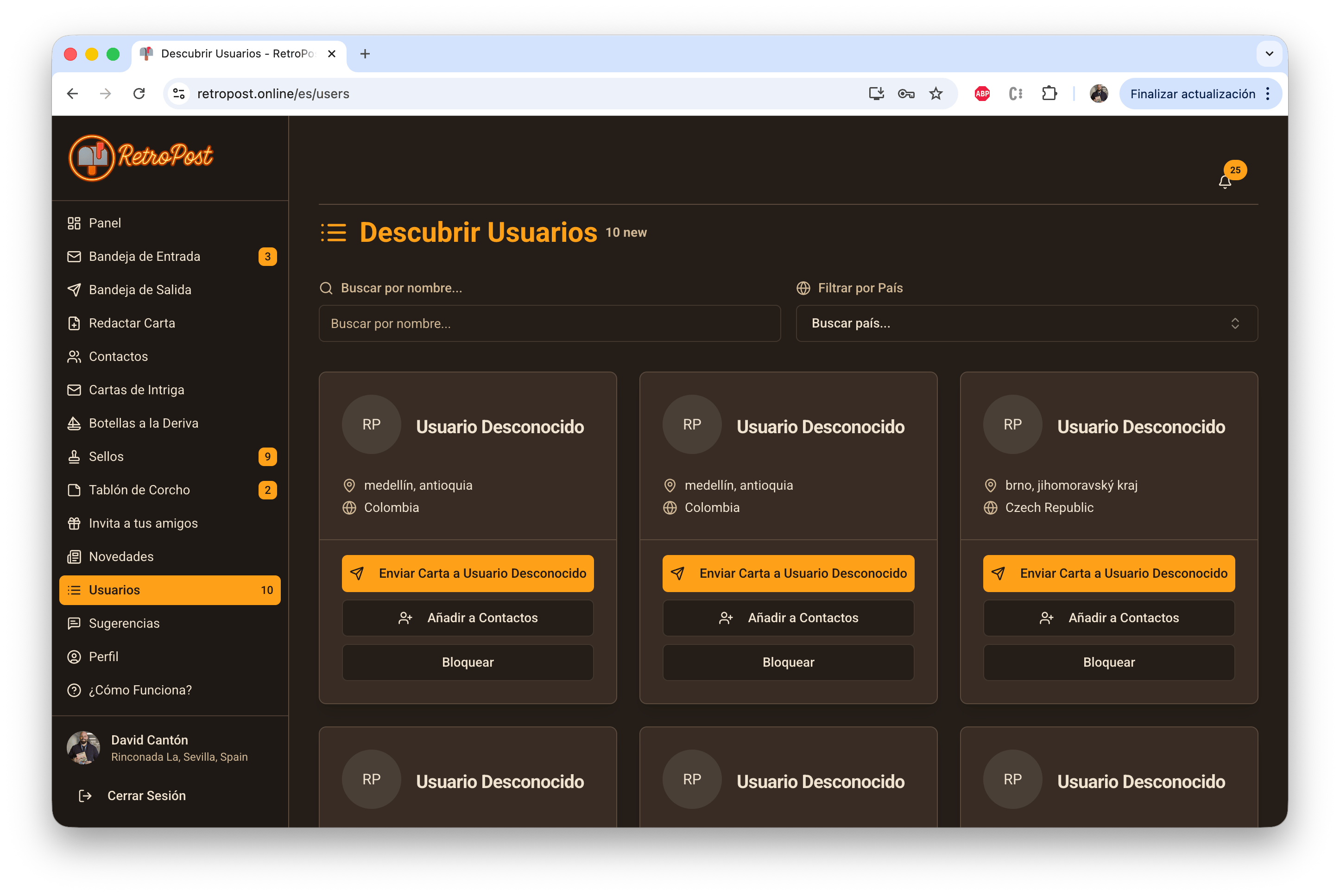 Descubrir usuarios en RetroPost